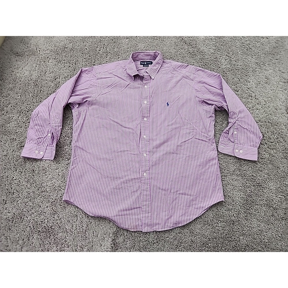 Vintage Ralph Lauren Dress Shirt Mens 17 Vertical Stripes Made in Hong Kong